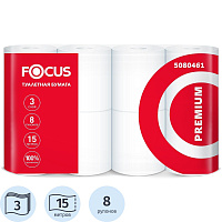Бумага туалетная Focus Premium 3-слойная белая (8 рулонов в упаковке) фото Бумага туалетная Focus Premium 3-слойная белая (8 рулонов в упаковке)