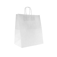 Крафт-пакет бумажный белый с кручеными ручками 32x20x37 см 80 г/кв.м биоразлагаемый (200 штук в упаковке) фото Крафт-пакет бумажный белый с кручеными ручками 32x20x37 см 80 г/кв.м биоразлагаемый (200 штук в упаковке)