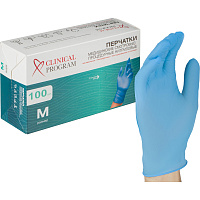 Перчатки медицинские смотровые нитриловые Clinical Program нестерильные неопудренные размер M (7-8) голубые (50 пар/100 штук в упаковке) фото Перчатки медицинские смотровые нитриловые Clinical Program нестерильные неопудренные размер M (7-8) голубые (50 пар/100 штук в упаковке)