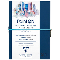 Скетчбук для смешанных техник 32л., А5 Clairefontaine "Paint ON", на сшивке, легкое зерно, резинка, кожзам, 250г/м2 фото Скетчбук для смешанных техник 32л., А5 Clairefontaine "Paint ON", на сшивке, легкое зерно, резинка, кожзам, 250г/м2