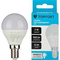 Лампа светодиодная TOPFORT 7 Вт E14 (G, 4000 K, 560 Лм, 220 В) фото Лампа светодиодная TOPFORT 7 Вт E14 (G, 4000 K, 560 Лм, 220 В)