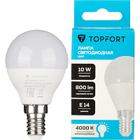 Лампа светодиодная TOPFORT 10 Вт E14 (G, 4000 K, 800 Лм, 220 В) фото Лампа светодиодная TOPFORT 10 Вт E14 (G, 4000 K, 800 Лм, 220 В)