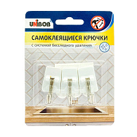 Крючок универсальный Unibob самоклеящийся белый/серый до 1 кг (3 штуки) фото Крючок универсальный Unibob самоклеящийся белый/серый до 1 кг (3 штуки)