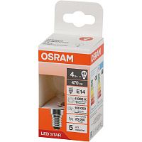 Лампа светодиодная Osram 4 Вт Е14 (Р, 4000 К, 470 Лм, 220 В, 4058075684362) фото Лампа светодиодная Osram 4 Вт Е14 (Р, 4000 К, 470 Лм, 220 В, 4058075684362)