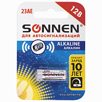 Батарейка SONNEN Alkaline, 23А (MN21), алкалиновая, для сигнализаций, 1 шт., в блистере, 451977 фото Батарейка SONNEN Alkaline, 23А (MN21), алкалиновая, для сигнализаций, 1 шт., в блистере, 451977