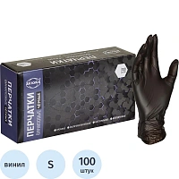 Перчатки одноразовые универсальные виниловые Aviora нестерильные неопудренные размер S (6.5-7) чёрные (50 пар/100 штук в упаковке)