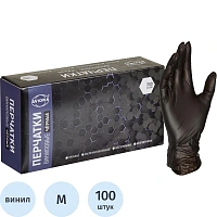Перчатки одноразовые универсальные виниловые Aviora нестерильные неопудренные размер M (7-8) чёрные (50 пар/100 штук в упаковке)