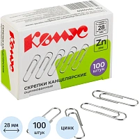 Скрепки Комус оцинкованные 28 мм, негофрированные, 100шт/уп фото Скрепки Комус оцинкованные 28 мм, негофрированные, 100шт/уп