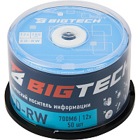 Диск CD-RW BigTech 700 МБ 12x cake box YCDRWB001 (50 штук в упаковке) фото Диск CD-RW BigTech 700 МБ 12x cake box YCDRWB001 (50 штук в упаковке)