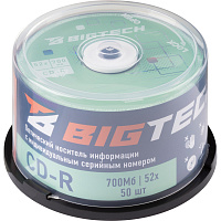Диск CD-R BigTech 700 МБ 52x cake box YCDRB002 (50 штук в упаковке) фото Диск CD-R BigTech 700 МБ 52x cake box YCDRB002 (50 штук в упаковке)