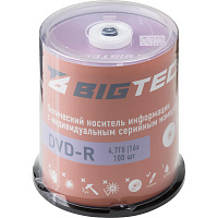 Диск DVD-R BigTech 4.7 ГБ 16x cake box YDVDRB001 (100 штук в упаковке) фото Диск DVD-R BigTech 4.7 ГБ 16x cake box YDVDRB001 (100 штук в упаковке)