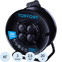 Удлинитель на катушке металл TOPFORT КГ 3x2.5 кв.мм. 20 м 16 А 3500 Вт IP44 с заземлением 4 розетки фото Удлинитель на катушке металл TOPFORT КГ 3x2.5 кв.мм. 20 м 16 А 3500 Вт IP44 с заземлением 4 розетки