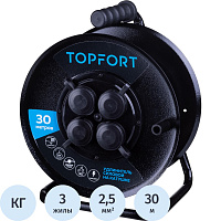 Удлинитель на катушке металл TOPFORT КГ 3x2.5 кв.мм. 30 м 16 А 3500 Вт IP44 с заземлением 4 розетки фото Удлинитель на катушке металл TOPFORT КГ 3x2.5 кв.мм. 30 м 16 А 3500 Вт IP44 с заземлением 4 розетки