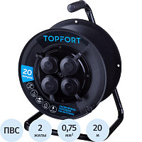 Удлинитель на катушке пластик TOPFORT ПВС 2х0.75 кв.мм. 20 м 6 А 1300 Вт IP44 без заземления 4 розетки фото Удлинитель на катушке пластик TOPFORT ПВС 2х0.75 кв.мм. 20 м 6 А 1300 Вт IP44 без заземления 4 розетки
