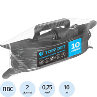 Удлинитель каркас TOPFORT ПВС 2х0.75 кв. мм. 10 м 6 А 1300 Вт IP44 без заземления 1 розетка фото Удлинитель каркас TOPFORT ПВС 2х0.75 кв. мм. 10 м 6 А 1300 Вт IP44 без заземления 1 розетка