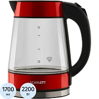 Чайник электрический Scarlett SC-EK27G79, 1,7л, 2200Вт, с подсветкой, стекло/пластик фото Чайник электрический Scarlett SC-EK27G79, 1,7л, 2200Вт, с подсветкой, стекло/пластик