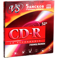Диск CD-R VS 700 МБ 52x конверт VSCDRK501 (5 штук в упаковке) фото Диск CD-R VS 700 МБ 52x конверт VSCDRK501 (5 штук в упаковке)