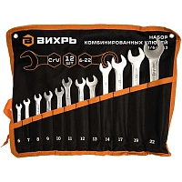 Набор ключей гаечных комбинированных Вихрь 6-22 мм в чехле 12 штук (73/6/5/13)