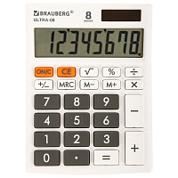 Калькулятор настольный BRAUBERG ULTRA-08-WT, КОМПАКТНЫЙ (154x115 мм), 8 разрядов, двойное питание, БЕЛЫЙ, 250512 фото Калькулятор настольный BRAUBERG ULTRA-08-WT, КОМПАКТНЫЙ (154x115 мм), 8 разрядов, двойное питание, БЕЛЫЙ, 250512