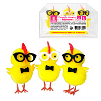 Декорация пасхальная 6 см "Птенцы в очках", КОМПЛЕКТ 3 штуки, полиэстер, ЗОЛОТАЯ СКАЗКА, 592632