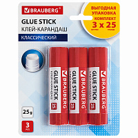 Клей-карандаш 25 г ВЫГОДНАЯ УПАКОВКА BRAUBERG, 3 штуки на блистере, 271306 фото Клей-карандаш 25 г ВЫГОДНАЯ УПАКОВКА BRAUBERG, 3 штуки на блистере, 271306