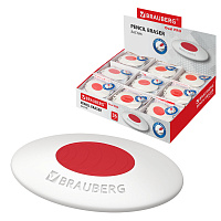 Ластик BRAUBERG "Oval PRO", 40х26х8 мм, овальный, красный пластиковый держатель, 229560 фото Ластик BRAUBERG "Oval PRO", 40х26х8 мм, овальный, красный пластиковый держатель, 229560