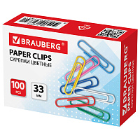 Скрепки BRAUBERG, 33 мм, цветные, 100 шт., в картонной коробке, 270444 фото Скрепки BRAUBERG, 33 мм, цветные, 100 шт., в картонной коробке, 270444