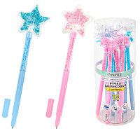 Ручка с топпером с блестками шариковая FUNSTER "MAGIC STAR", СИНЯЯ, ассорти, пишущий узел 0,7 мм, линия письма 0,35 мм, 144379