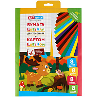 Набор А4 цв. немел. картона, 8л., 8цв. и цв. двустор. газет. бумаги, 8л., 8цв., ArtSpace "Олененок", в папке фото Набор А4 цв. немел. картона, 8л., 8цв. и цв. двустор. газет. бумаги, 8л., 8цв., ArtSpace "Олененок", в папке