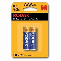 Батарейки алкалиновые "мизинчиковые" КОМПЛЕКТ 2 шт., KODAK Max Super Alkaline, ААА (LR03, 15А), блистер, Б0005132 фото Батарейки алкалиновые "мизинчиковые" КОМПЛЕКТ 2 шт., KODAK Max Super Alkaline, ААА (LR03, 15А), блистер, Б0005132