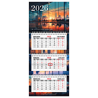 Календарь квартальный 2026 г., 3 блока, 3 гребня, бегунок, мелованная бумага, BRAUBERG EXTRA MINI, "Мегаполис", 116834 фото Календарь квартальный 2026 г., 3 блока, 3 гребня, бегунок, мелованная бумага, BRAUBERG EXTRA MINI, "Мегаполис", 116834