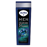 Гель для душа 3 в 1, шампунь + кондиционер 380 мл, AURA MEN "Экстра Свежесть", 13919