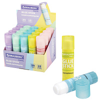 Клей-карандаш в пастельном корпусе BRAUBERG PASTEL, 15 г, PVP-основа, ассорти, 271249