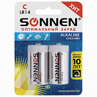 Батарейки КОМПЛЕКТ 2 шт., SONNEN Alkaline, С (LR14, 14А), алкалиновые, блистер, 451090 фото Батарейки КОМПЛЕКТ 2 шт., SONNEN Alkaline, С (LR14, 14А), алкалиновые, блистер, 451090