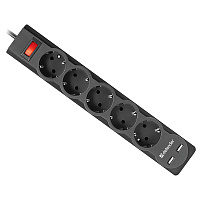 Сетевой фильтр DEFENDER DFS 753, 5 розеток, 2 разъема USB, 3 м, черный, 99753 фото Сетевой фильтр DEFENDER DFS 753, 5 розеток, 2 разъема USB, 3 м, черный, 99753