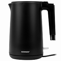 Чайник электрический с двойными стенками SONNEN KT-8719B, 1,5 л, 2200 Вт, черный, 454692 фото Чайник электрический с двойными стенками SONNEN KT-8719B, 1,5 л, 2200 Вт, черный, 454692