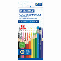 Карандаши цветные стираемые с ластиком BRAUBERG ERASABLE, 12 цветов, шестигранные, грифель 3 мм, натуральное дерево, 181932 фото Карандаши цветные стираемые с ластиком BRAUBERG ERASABLE, 12 цветов, шестигранные, грифель 3 мм, натуральное дерево, 181932