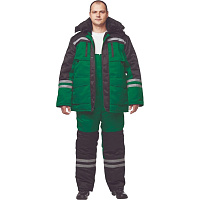 Костюм рабочий зимний мужской з03-КПК с СОП зеленый/черный (размер 48-50, рост 158-164)