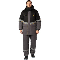 Куртка рабочая зимняя мужская з43-КУ с СОП серая/черная из ткани твил (размер 52-54, рост 158-164)