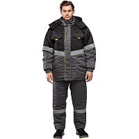 Куртка рабочая зимняя мужская з43-КУ с СОП серая/черная из ткани твил (размер 60-62, рост 194-200)