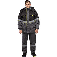 Куртка рабочая зимняя мужская з43-КУ с СОП серая/черная из ткани твил (размер 68-70, рост 194-200)