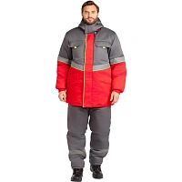 Куртка рабочая зимняя мужская з43-КУ с СОП серая/красная из смесовой ткани (размер 68-70, рост 194-200)