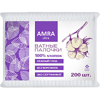 Палочки ватные Amra 200 штук пакет фото Палочки ватные Amra 200 штук пакет