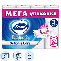Бумага туалетная Zewa Deluxe 3-слойная белая (24 рулона в упаковке) фото Бумага туалетная Zewa Deluxe 3-слойная белая (24 рулона в упаковке)