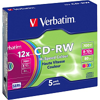 Диск CD-RW Verbatim 700 МБ 12x slim 43167 (5 штук в упаковке) фото Диск CD-RW Verbatim 700 МБ 12x slim 43167 (5 штук в упаковке)