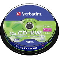 Диск CD-RW Verbatim 700 МБ 12x cake box 43480 (10 штук в упаковке) фото Диск CD-RW Verbatim 700 МБ 12x cake box 43480 (10 штук в упаковке)