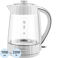 Чайник BRAYER 1076BR, электрический, 2200Вт,1,7л,стекл.корп,VNQ by STRIX