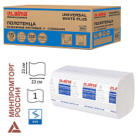 Полотенца бумажные 250 шт., LAIMA (H3) UNIVERSAL WHITE PLUS, 1-слойные, белые, КОМПЛЕКТ 15 пачек, 23х23, V-сложение, 111343 фото Полотенца бумажные 250 шт., LAIMA (H3) UNIVERSAL WHITE PLUS, 1-слойные, белые, КОМПЛЕКТ 15 пачек, 23х23, V-сложение, 111343