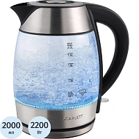 Чайник SCARLETT SC-EK27G13, 2 л, 2200 Вт, закрытый нагревательный элемент, стекло, стальной