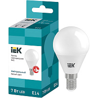 Лампа светодиодная IEK LLE-G45-7-230-40-E14 7 Вт Е14 Р 4000 К 700 Лм (422019) фото Лампа светодиодная IEK LLE-G45-7-230-40-E14 7 Вт Е14 Р 4000 К 700 Лм (422019)